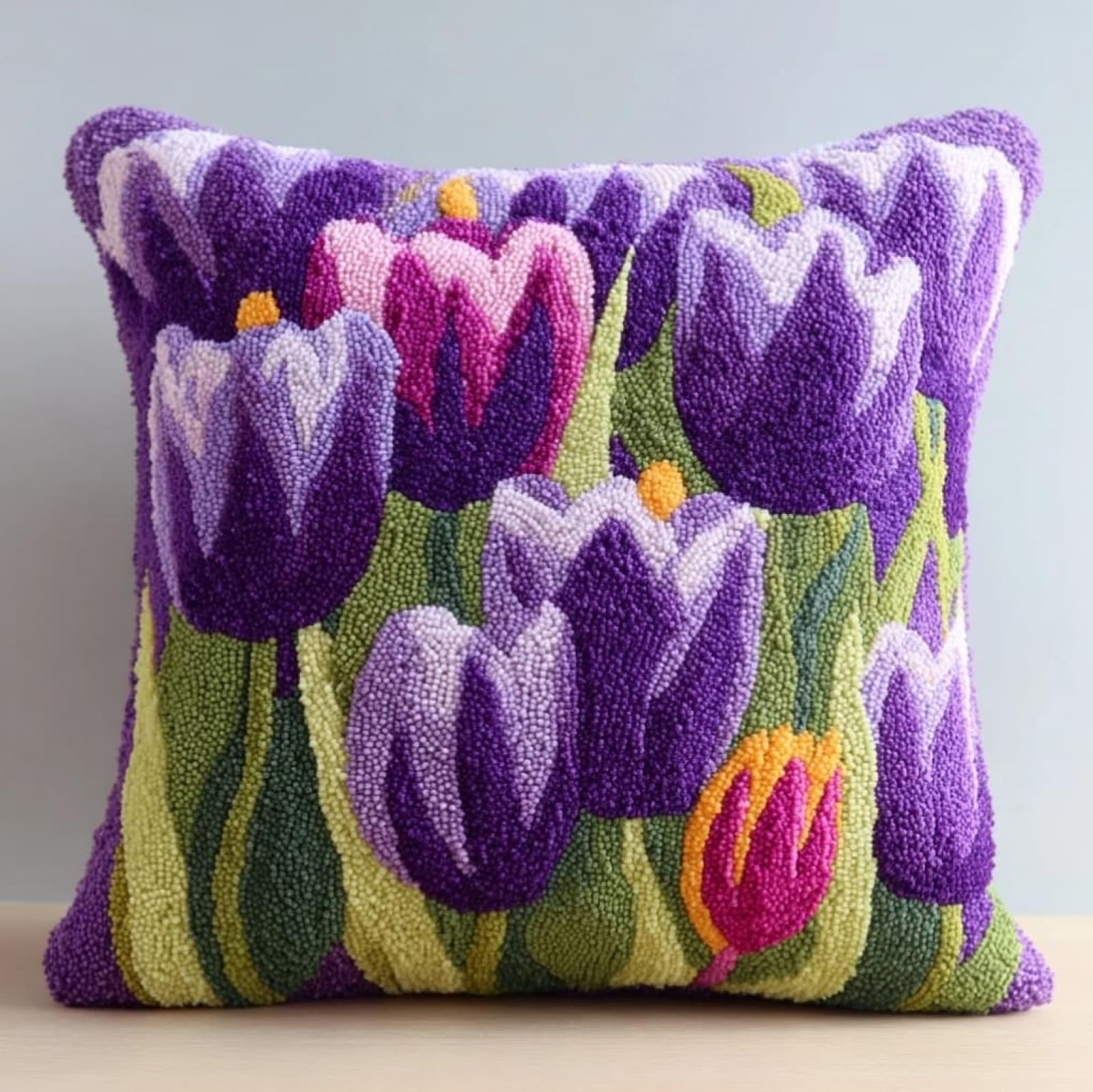 Wallustrioaw Purple Tulips Latch Hook Pillow Kit 43X43cm,