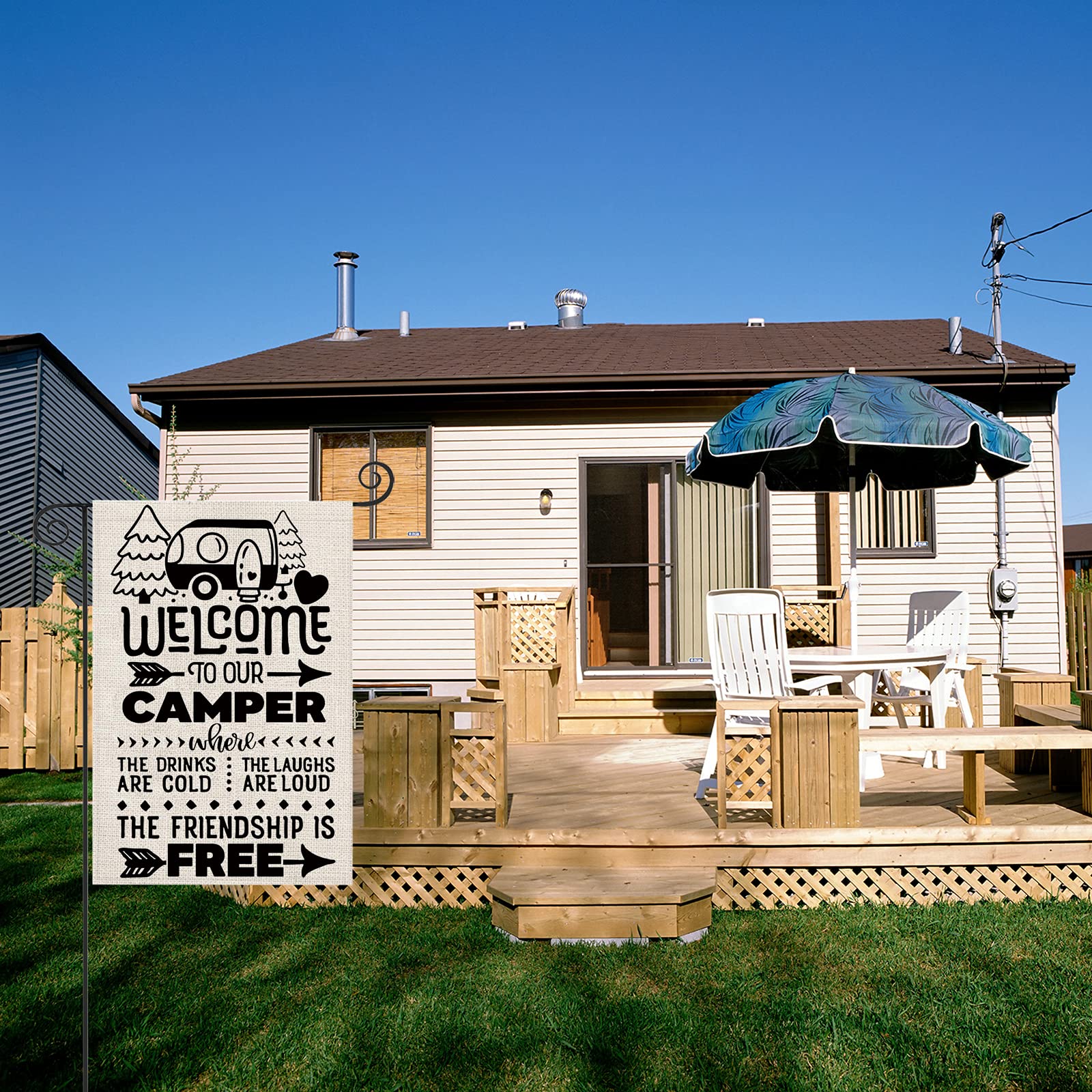 Camping Gartenflagge „Welcome To Our Camper“ – Doppelseitig, 30,5x45,7 Cm, Wetterfest Für Wohnmobil & Garten
