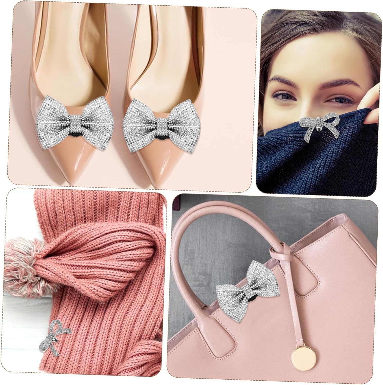 4 Pcs Rhinestone Bow Shoe Clips Elegant Decorative Accessories for Heels Flats and Pumps Lightweight Easy to Install Versatile Charms for Weddings and Special Occasions