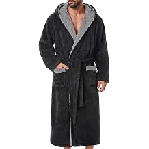 GIISAM Mens Robes Soft Fleece Plush Warm Hooded Thick Heavy Cozy House Coat