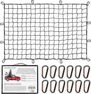 Brandon-Super Heavy Duty Pickup Truck Bed Cargo Net - Stretches 5x7 to 15x21 Ft, 12 Metal Carabiners, Fits Ford RAM Chevy Toyota (Black)