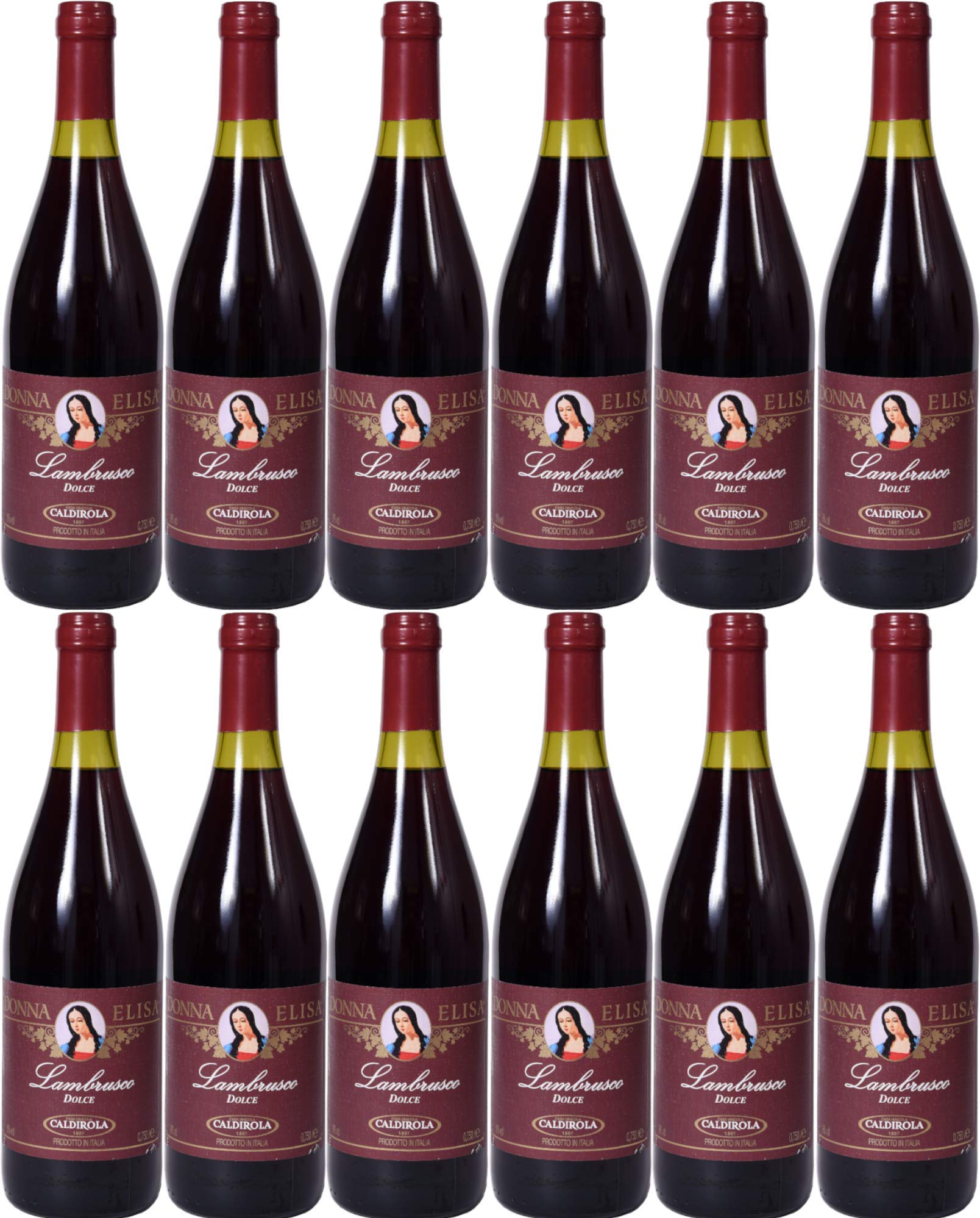 Lambrusco rosso dolce Puglia Donna Elisa Caldirola IGT (12 X 0,75 L) - Vino Roter Süßer 9% Vol. aus Italien