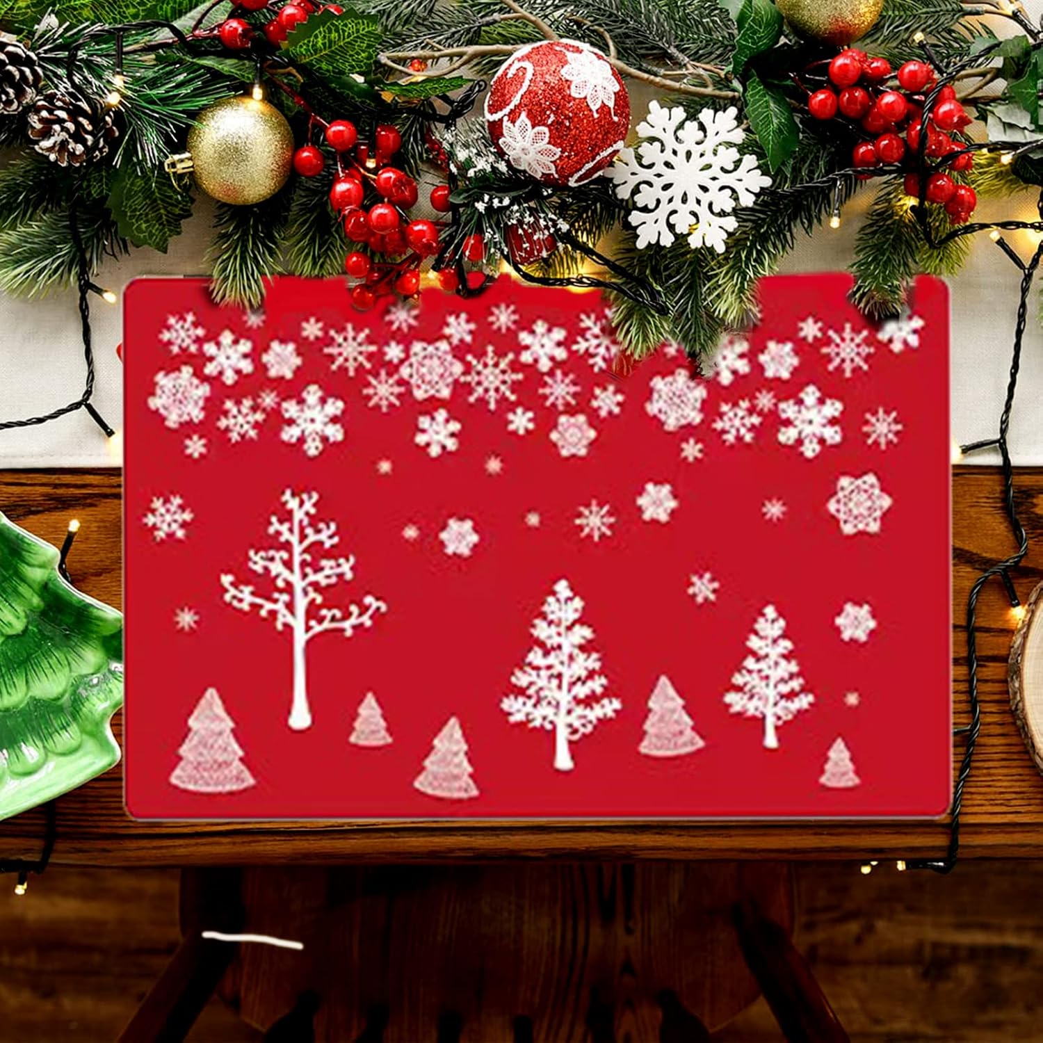 12 PCS Christmas PVC Placemats Coasters Cutlery set, Washable Heat