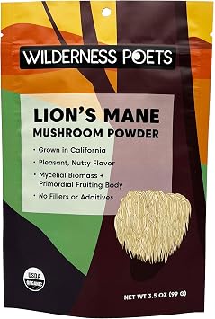 Wilderness Poets, Organic Lions Mane Mushroom Powder - California Grown 3.5 Ounce