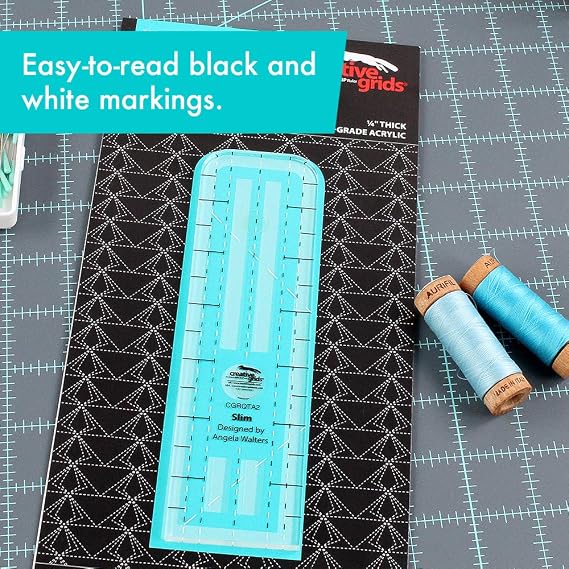 Creative Grids Machine Quilting Tool Slim CGRQTA2 Made in USA, Non-Slip Grip Acrylic Quilting & Sewing Template Ruler for Free-Motion quilt Patchwork Design on Domestic Sewing & Longarm Machines