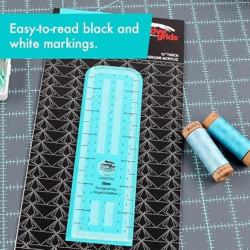 Creative Grids Machine Quilting Tool Slim CGRQTA2 Made in USA, Non-Slip Grip Acrylic Quilting & Sewing Template Ruler for Free-Motion quilt Patchwork Design on Domestic Sewing & Longarm Machines