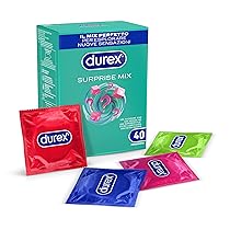 Durex Surprise Mix, Preservativi Assortiti, Profilattici Sottili e con Rilievi e Nervature, 40 Profilattici, Solo Online