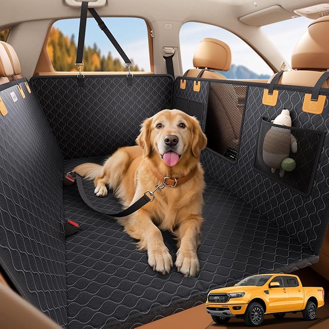 Lamicall Dog Car Seat Cover for Back Seat - [Upgraded Anti-Ripped] Back Seat Extender for Dogs Hard Bottom, Waterproof Dog Hammock for Car with Mesh Window, Pet Backseat Protector SUV & Small Truck L