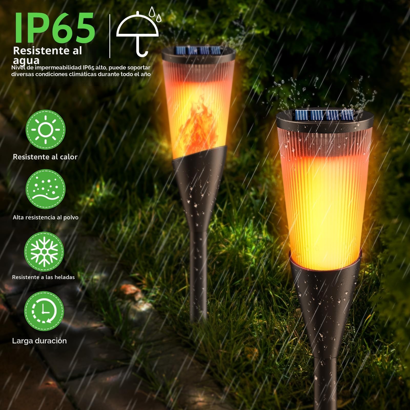 FIFlying Luces de Llamas Solar Exterior IP65 Impermeable 4 Piezas Antorchas Solares 2 Modos para Jardín