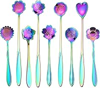 Vista 7 de Juego de 9 cucharas de café con diseño de flores, cucharas de té de acero inoxidable para decoraciones de fiesta de té (dorado)