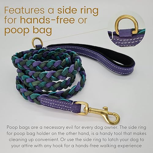 Miniatura 3 de Blazing Paws Vibrania - Correa de perro de cuero trenzado súper suave de 6 pies, resistente con anillo lateral, trenzada completa en cuero