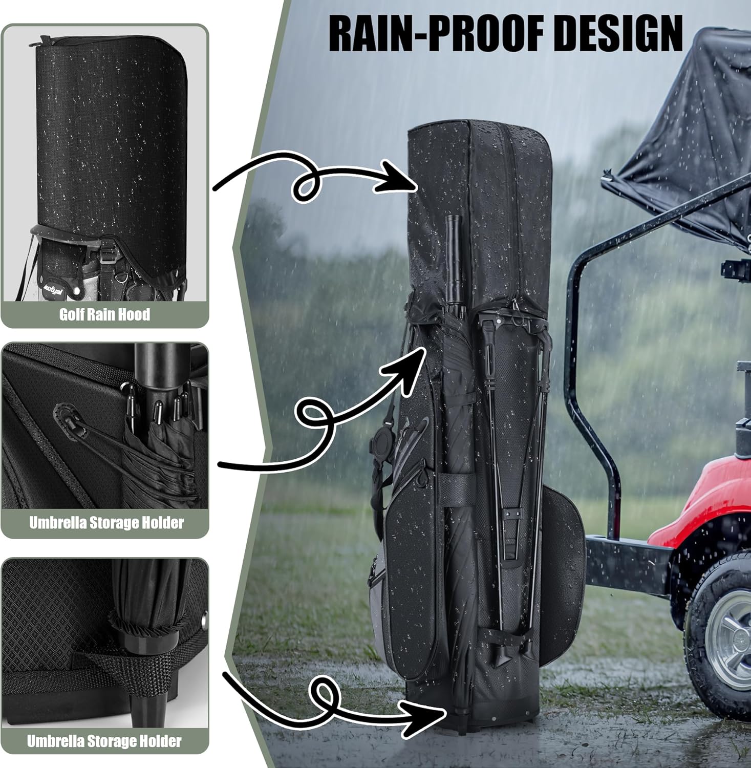 14 Way Full Length Dividers Golf Stand Bag, Lightweight Golf Bag with Stand for Men and Women Golf Club Carry Bag with Dual Strap & Rain Cover, Black Grey