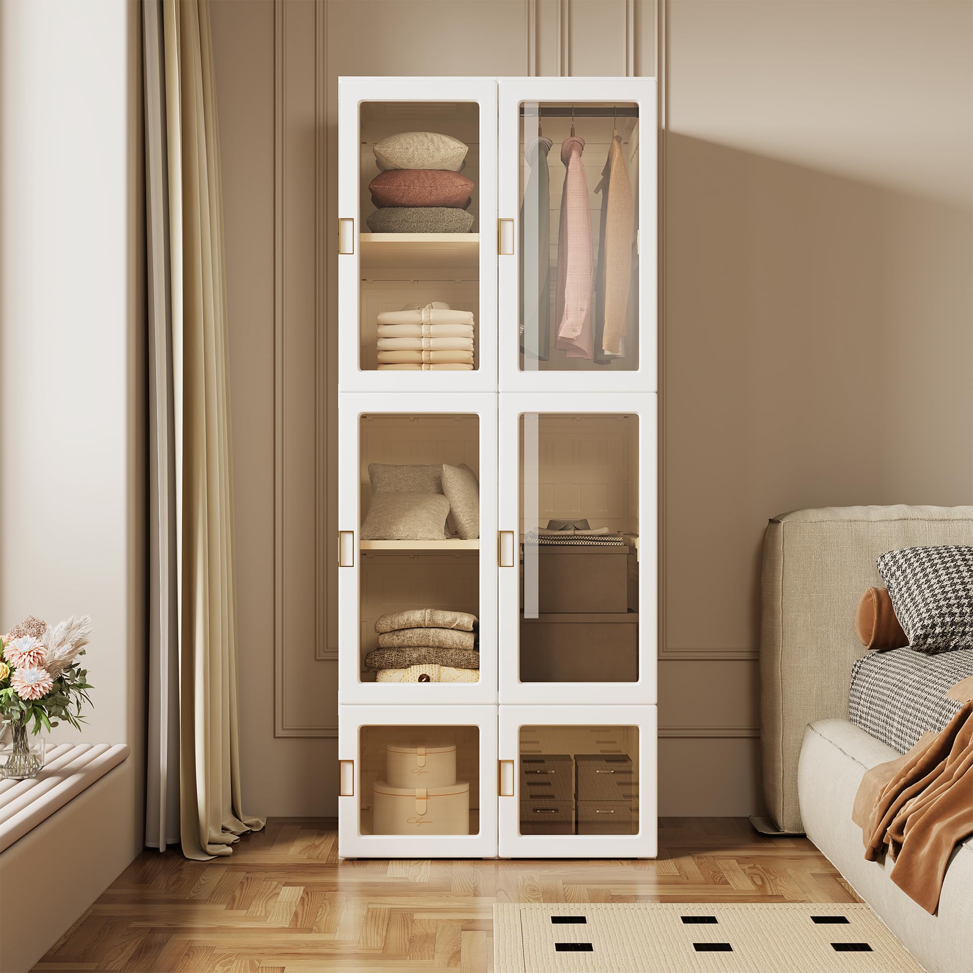 Armario de Dormitorio Plegable,Armarios Plegables de Plastico con 10 Compartimentos Armario Modular con 6 Puertas Roperos de Dormitorio Armarios Para Ropa Exterior Armarios Individual (170x69x50cm)