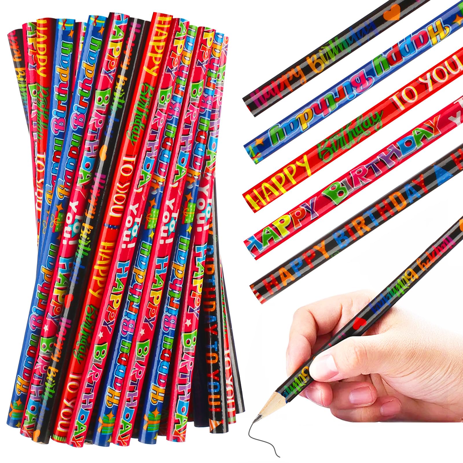 Frienda 200 Pcs Bulk Happy Birthday Pencils for Students Fun Colorful Printed Assorted Style Novelty Pencils with Eraser for Kids Happy Birthday Party