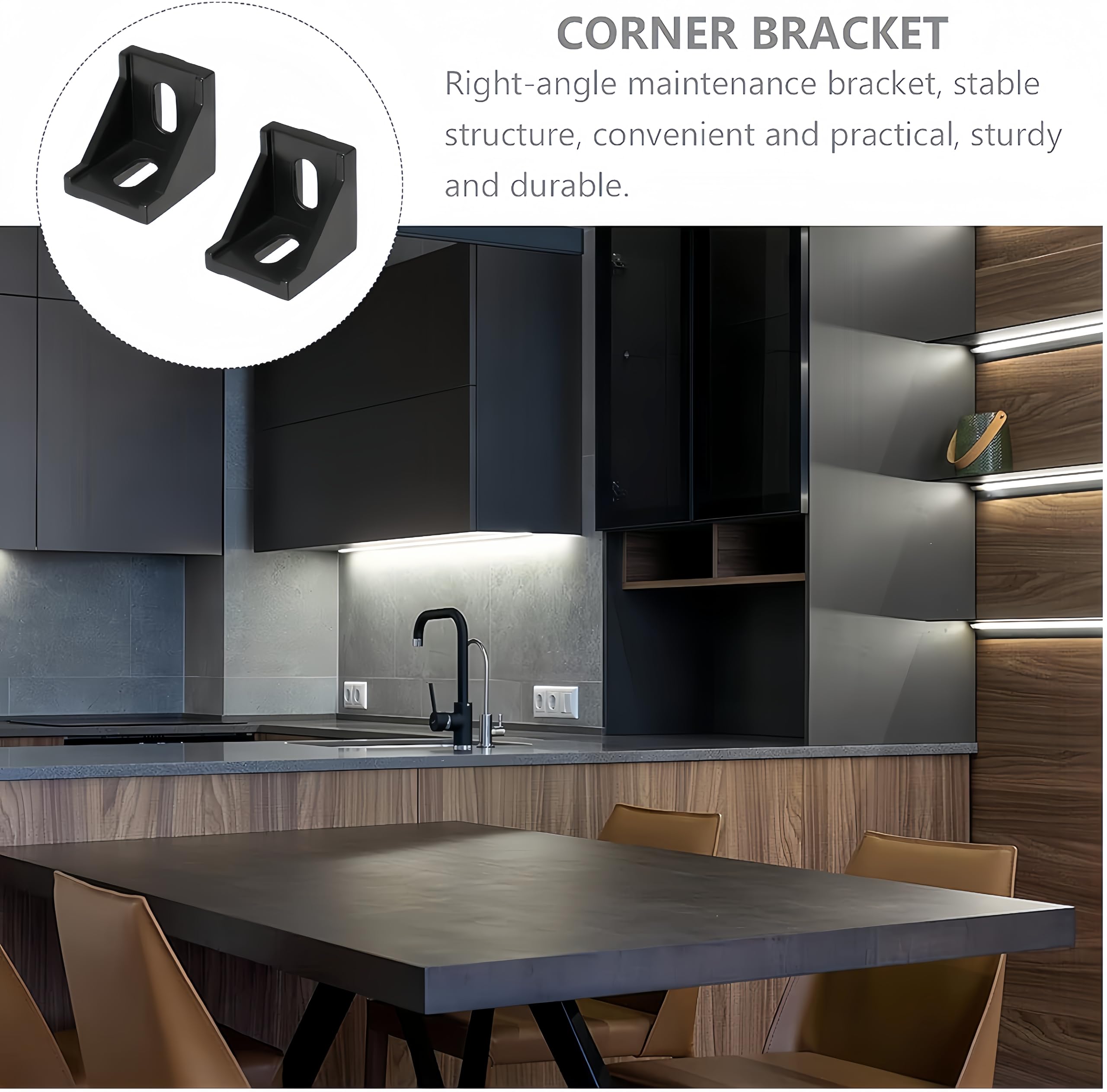 Boxonly 40mm x 40mm Inside Corner Bracket Gusset, Corner Brace Angle Bracket Fastener for Aluminum Extrusion Profile 10 Pcs(Black) - Image 2