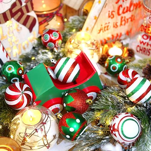 Miniatura 3 de 30 adornos de bola de Navidad  Esferas de Navidad de 2.3 pulgadas (2.4 in), color rojo, verde y blanco, inastillable, adornos colgantes para árbol