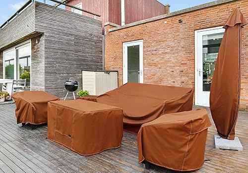 Miniatura 7 de NettyPro Funda rectangular impermeable para mesa de centro de patio, 36 x 20 x 18 pulgadas, para muebles de exterior, rectangular, color marrón