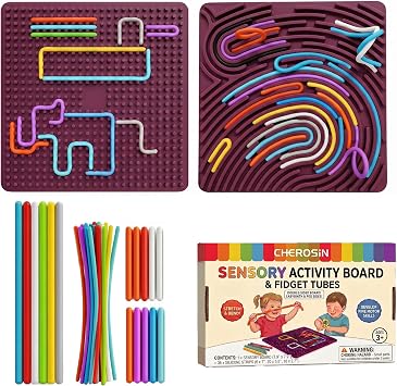 Large Sensory Activity Board, Silicone Fidget Toy for Autism, ADHD & Stress Relief, Double-Sided Quiet Montessori Fine Motor Skills Toy Gift for 3+ Kids, Adults with 36 Strips Portable Bag Berry