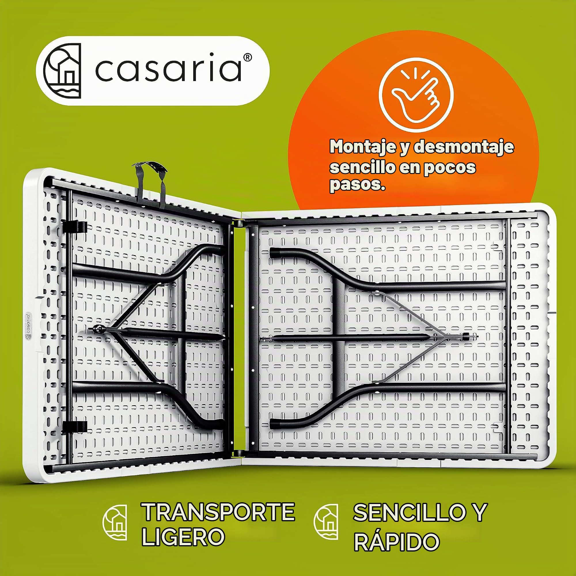 CASARIA® Set 2 Mesas Buffet Plegable Plástico Jardín 183x76cm Fiestas 8 Personas Resistente Intemperie Eventos Exterior Asa Transporte Portátil Picnic