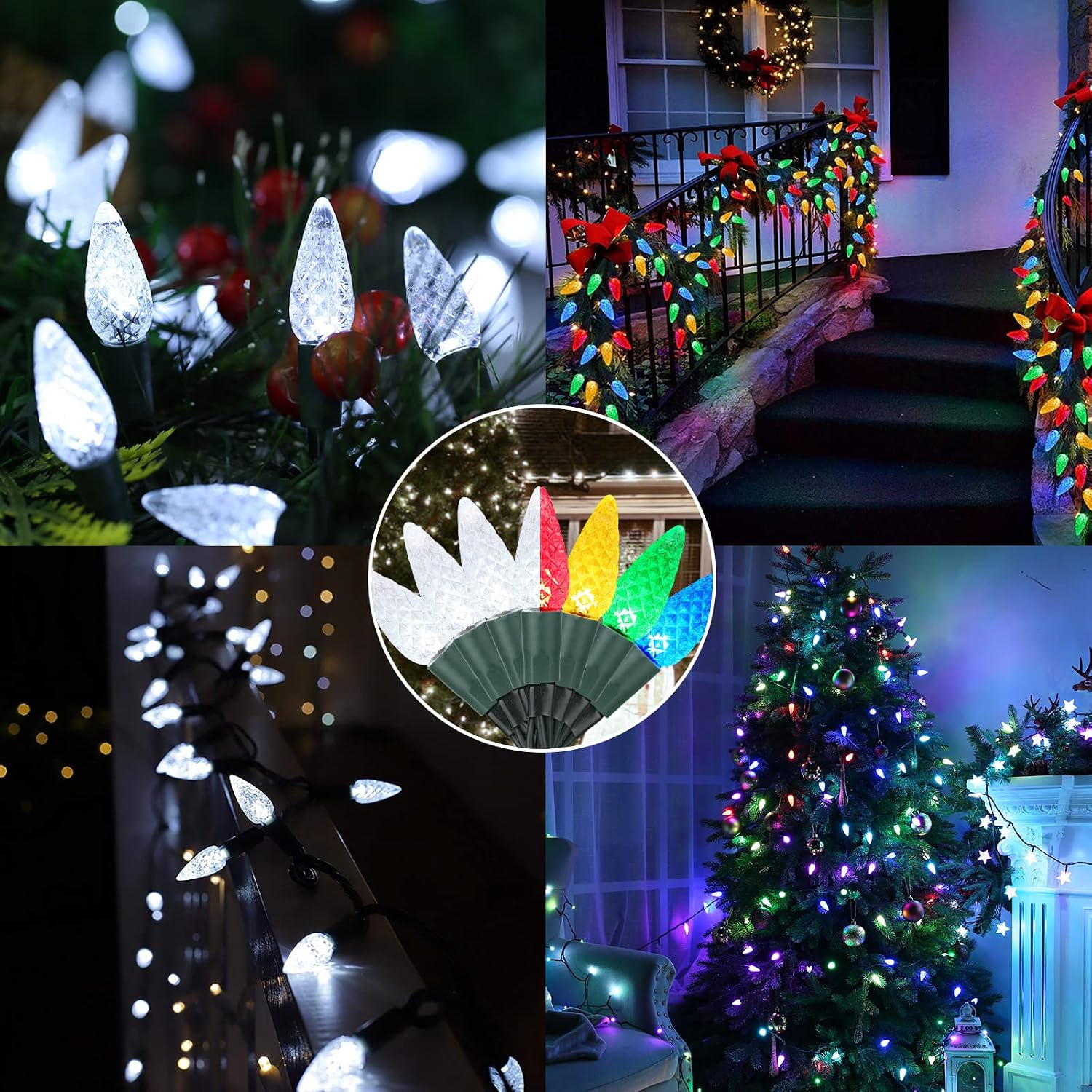 Brizled Christmas Tree Lights, 33ft 100 LED C6 Color Changing Christmas Lights Outdoor, Connectable Christmas String Lights Remote, Cool White & Multicolor Xmas Lights Waterproof for Xmas Tree Home