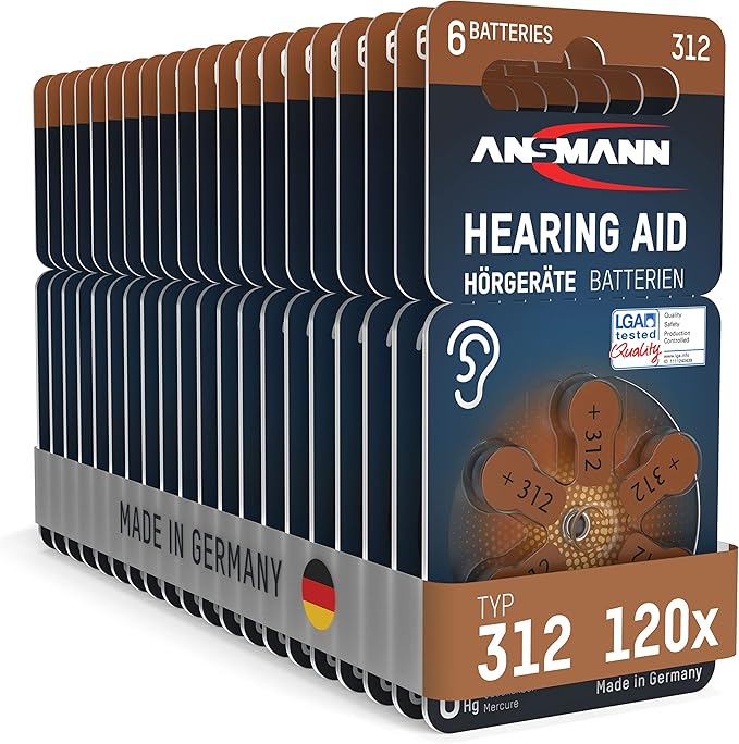 ANSMANN Hearing Aid Batteries 312 with EasyGrip Protective Film (Brown