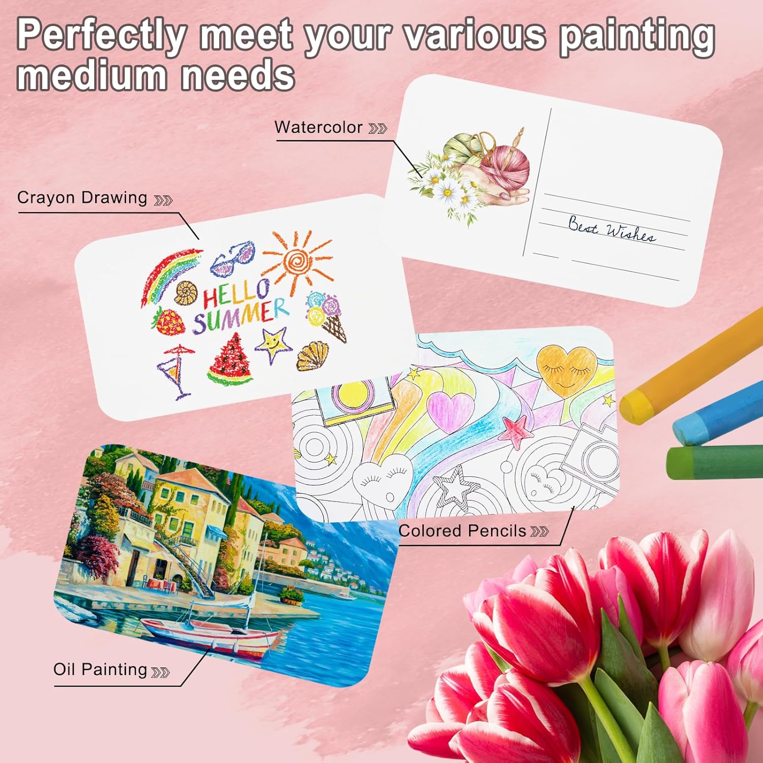 PATIKIL 100 Sheets Watercolor Postcards, 100% Cotton 4x6 Inch Blank Rounded Corners Water Color Paper Post Cards Hot Pressed for Mailing Art Painting Drawing, 140lb/300 GSM (Smooth)