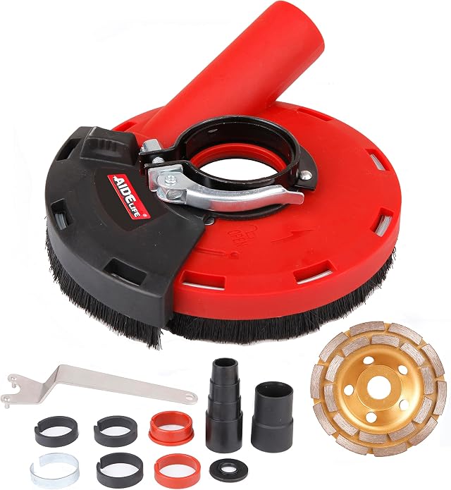 Aidelife Capot de Protection Meuleuse Angulaire 115/125mm avec bague d'adaptation et connecteur d'aspirateur +Disque Diamant à Meuler Béton 125mm