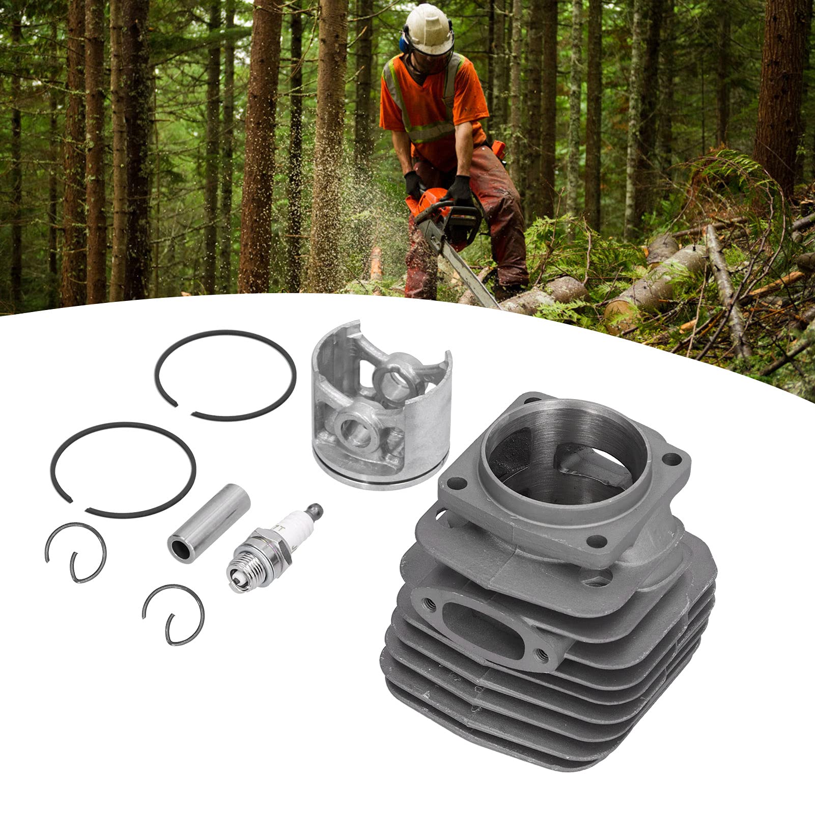 Kit de Pistón de Cabeza de Cilindro de 54 mm, Accesorios de Motosierra de Pasador de Anillo de Aleación de Aluminio de Alto Silicio, Repuesto para Suministros Industriales