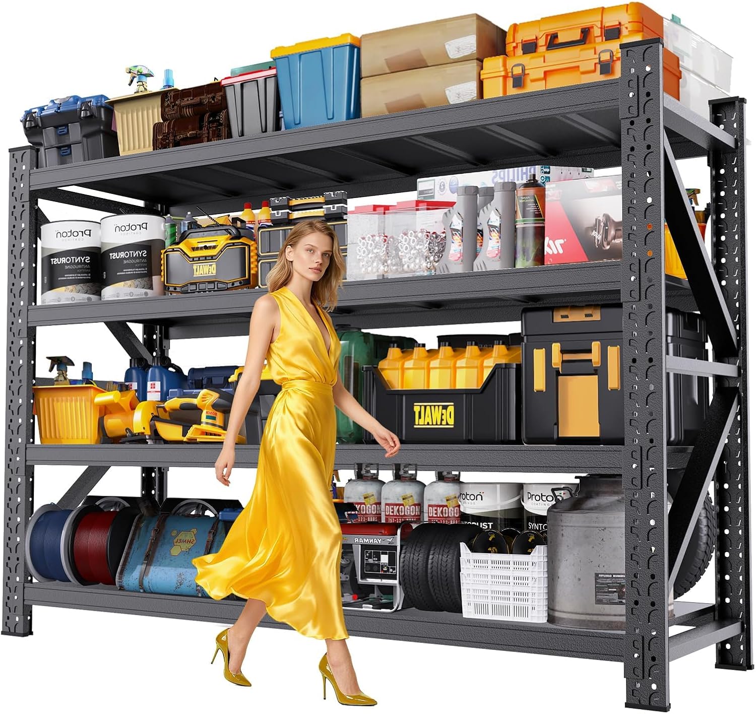 Garage Shelving Heavy Duty, Garage Storage Shelves 5000LBS Metal Shelving Unit 4T Adjustable Industrial Utility Shelf Black Organization Rack for Warehouse Storage,71''H x 70''W x 24''D