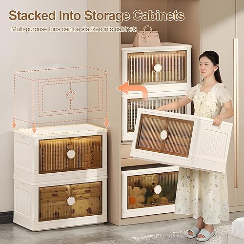 Miniatura 4 de Fangtueh Contenedores de almacenamiento plegables de 156 galones con tapas y ruedas, organizadores apilables de armario y almacenamiento, caja de