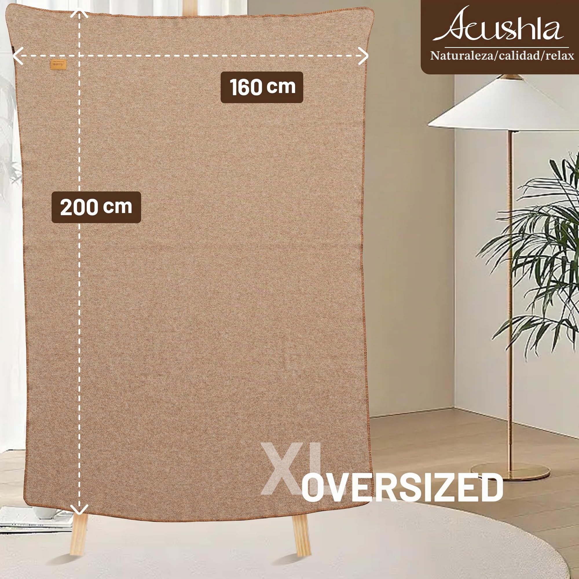 ACUSHLA Manta de Lana Merino para Sofá Cama, Colcha Grande Versátil, Clima Frío, Extragrande 160 x 200 cm, Caqui