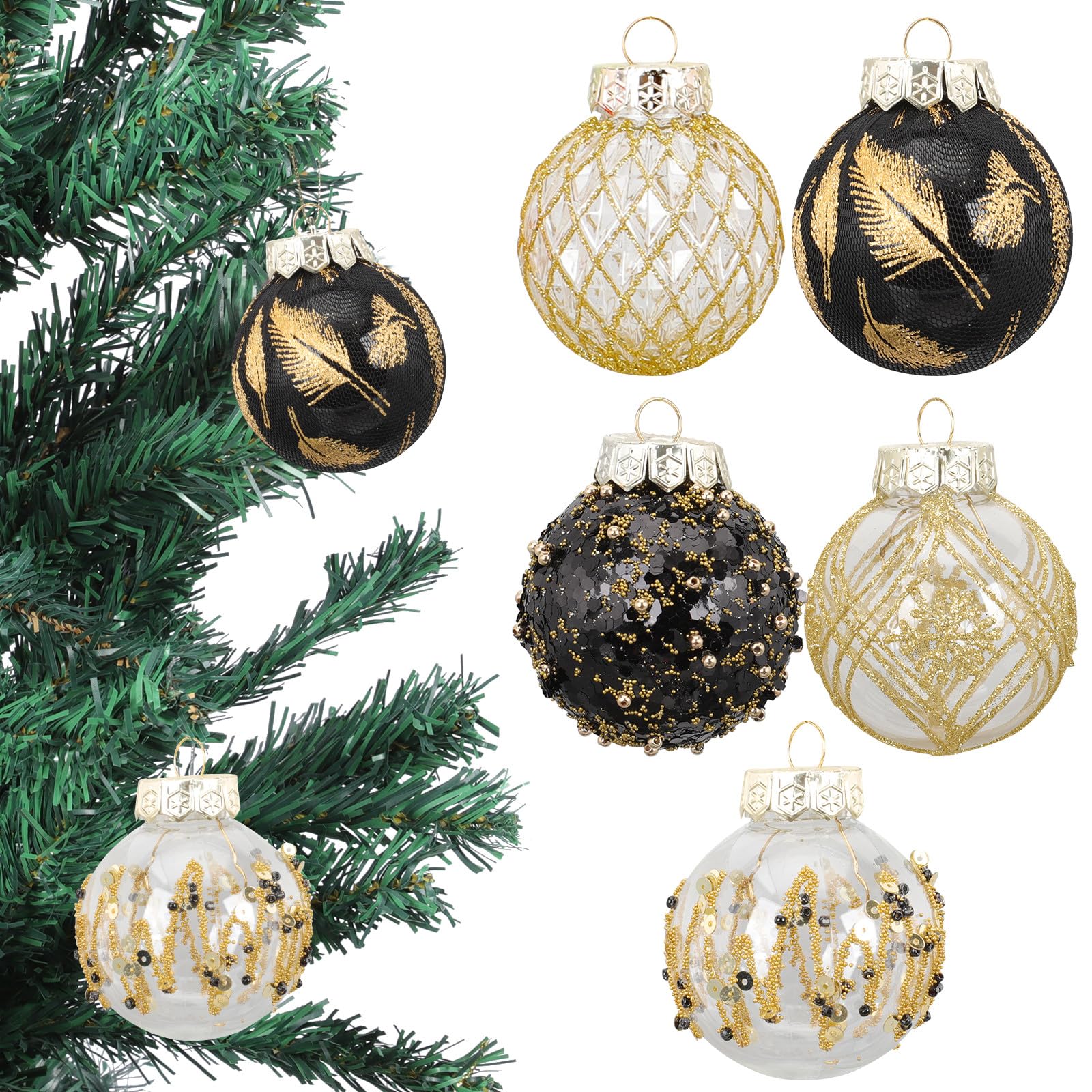 DOITOOL Set 25 Palline di Natale in Plastica Nere e Oro Decorazioni da Appendere, Palline Leggere per Albero e Ghirlanda, Addobbi Natalizi Riutilizzabili per Casa e Festa