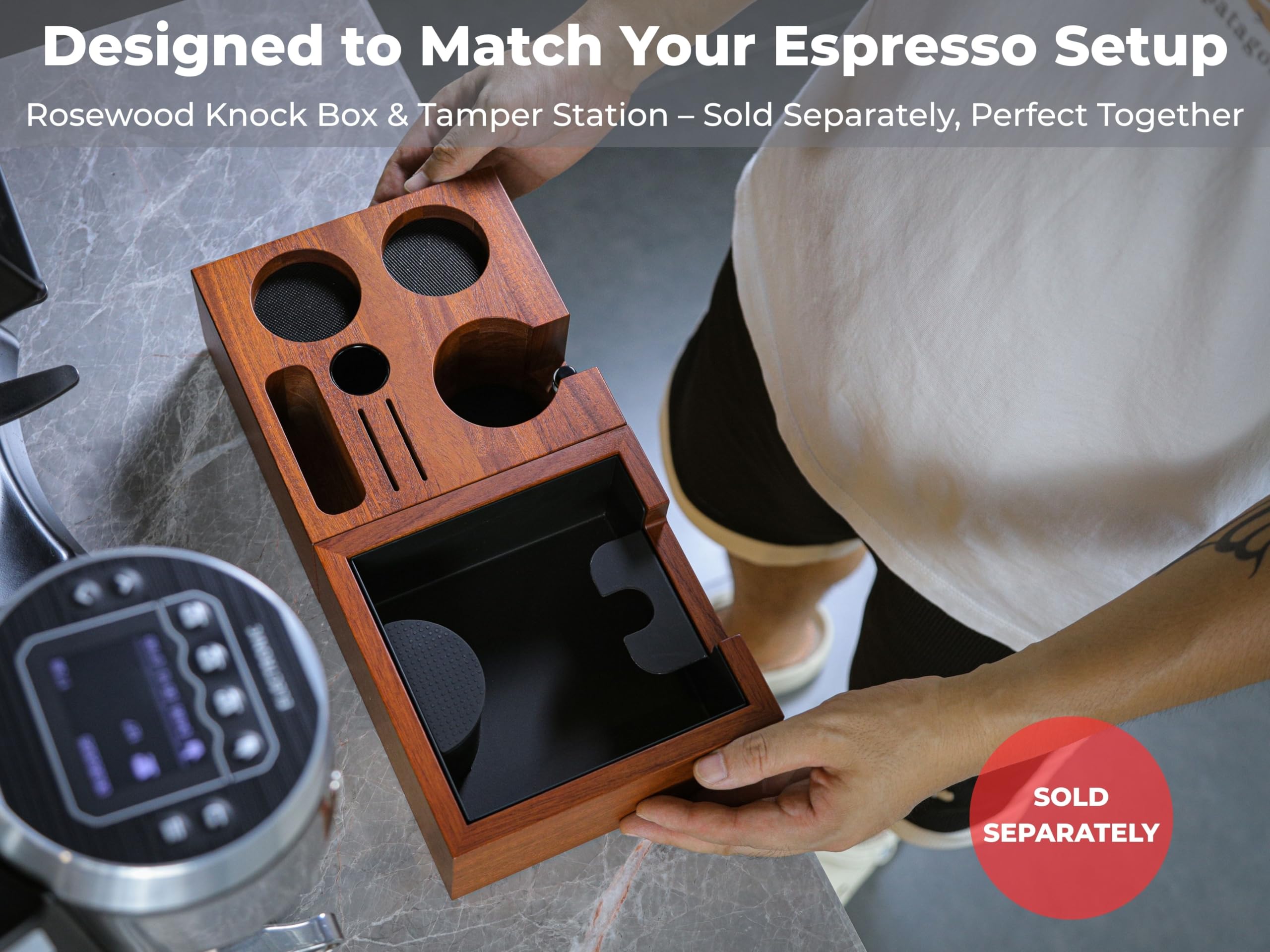 Tamping Station Coffee 54mm y 51mm Palisandro – Estación Café | 8 huecos con forro de silicona extraíble, soporte de portafiltro, 4 pies antideslizantes, Sage Barista Express, Pro, Touch