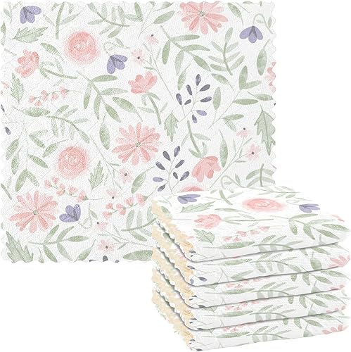 Florals Mid Century Modern Quality Decor Microfiber Towels Kitchen Quick Dry Set of 6 Microfiber Absorbant Towel for Countertop Sink