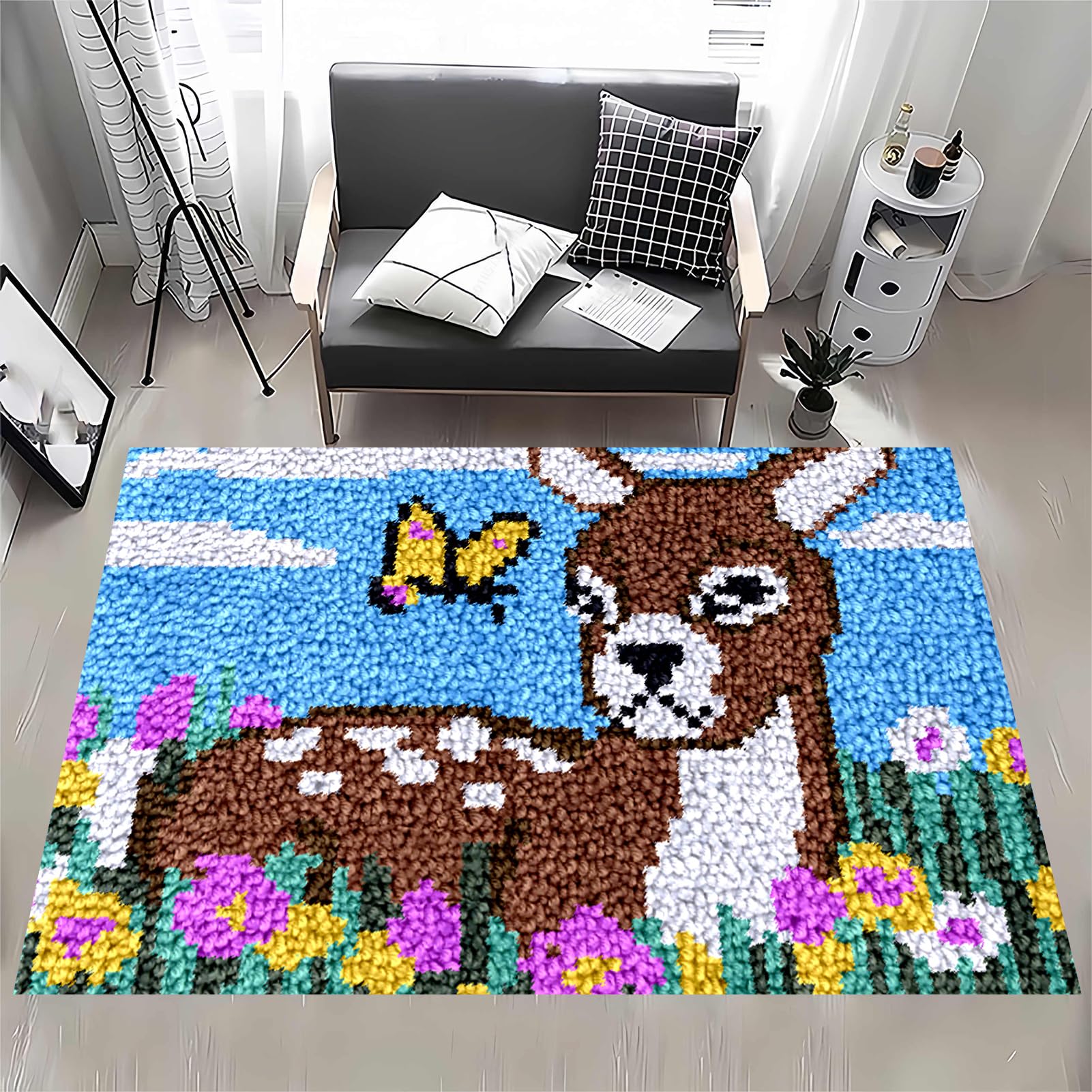 MXOUAJ 38 x 52 cm Latch Hook Rug Kits for Adults, Rug Making Kits for Adults, Printed Canvas Tapestry Kits Embroidery Kits, DIY Crochet Yarn Floor Cushion Crochet Large Hook for Home Decoration