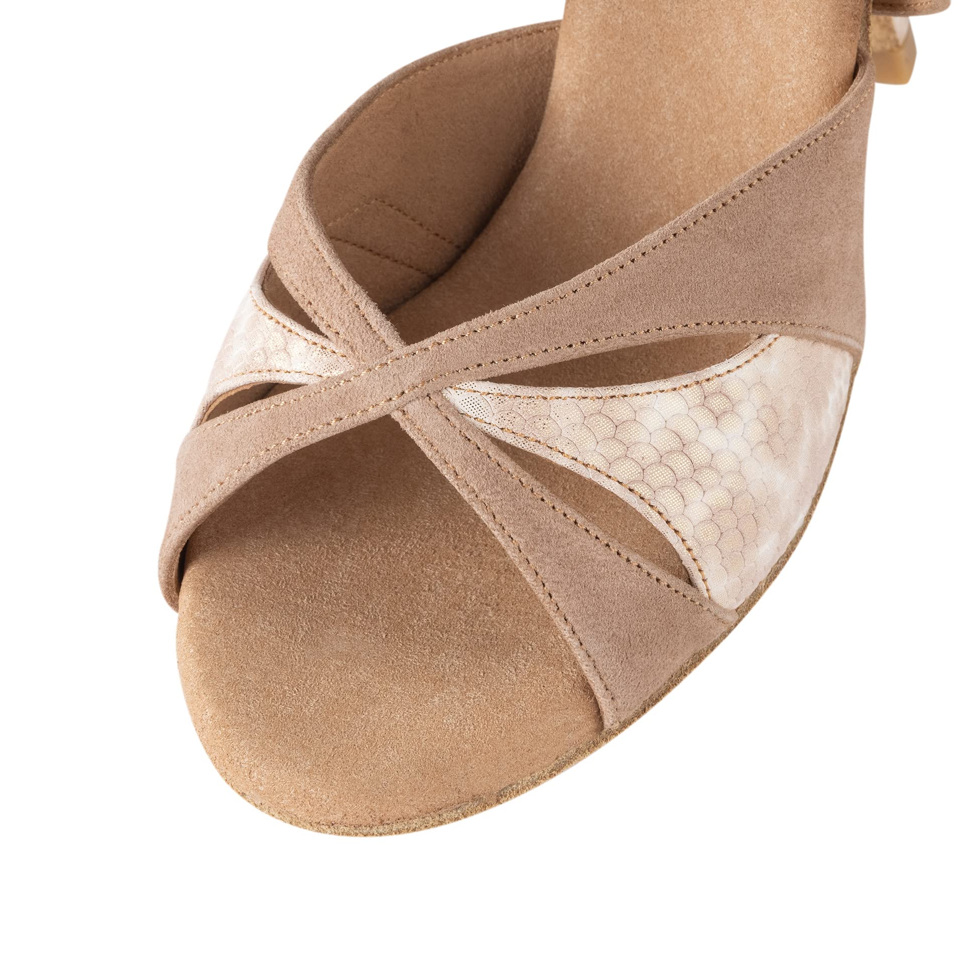Rummos Donne Scarpe da Ballo Elite Paloma 027/093 - Nabuk/Pelle Light Marrone/Beige - Larghezza Normale - 7 cm 70R Flare Tacco - Made in Portugal