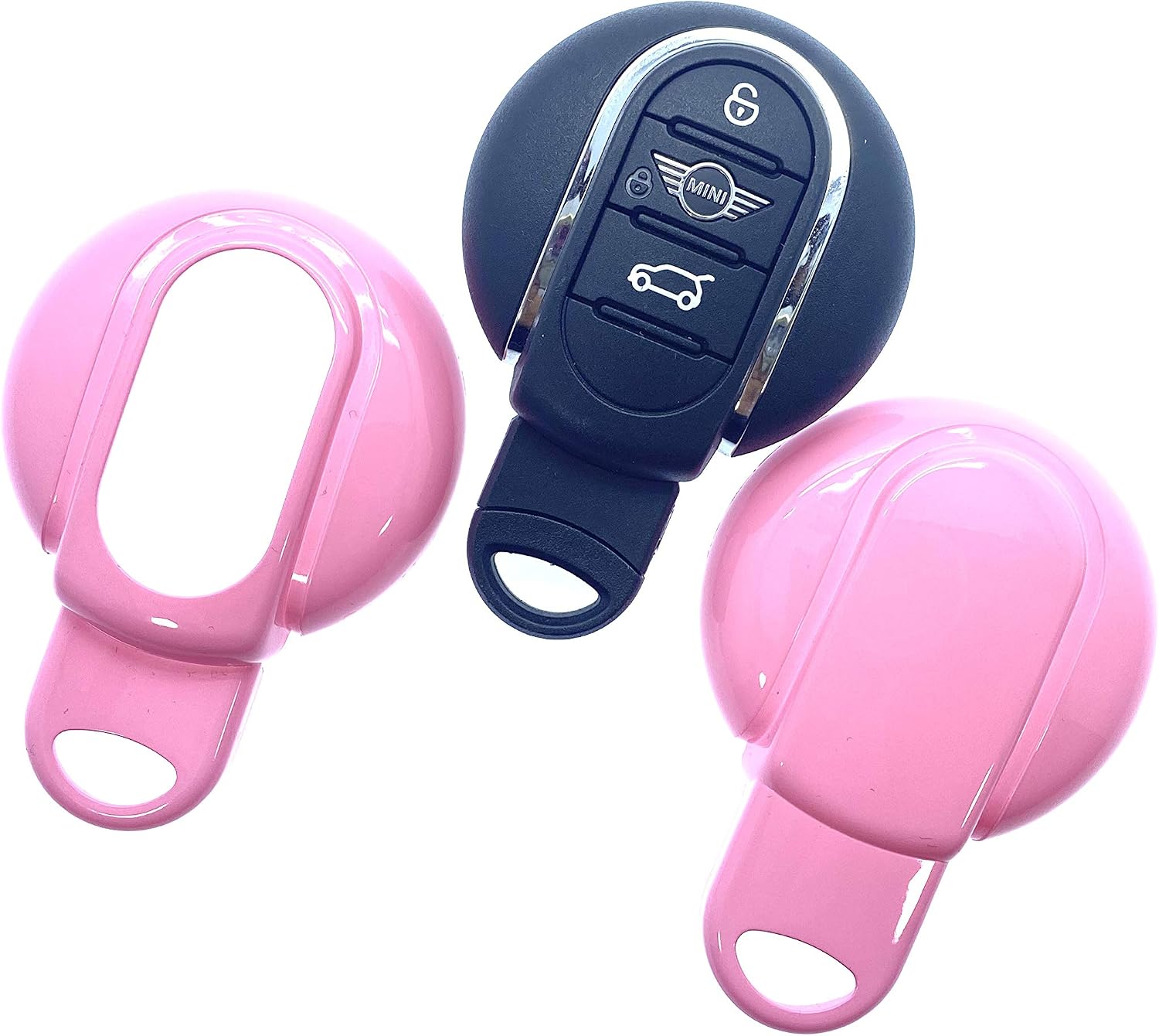 Gloss Hard Plastic Shell Case For Mini Smart Key Fob Compatible With Mini 2014-20 Hatch Cabrio Coupe CountryMan PaceMan ClubMan F54 /F55 56 57 60 R60/61 + Clear Button Cover (PINK) - Image 4