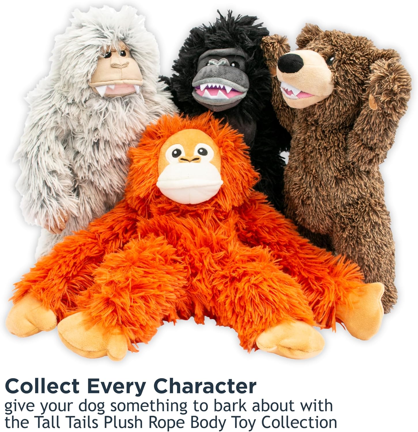 Tall Tails Grizzly Rope Body Dog Toy – Durable Plush Squeaky Dog Toy for Snuggling & Play