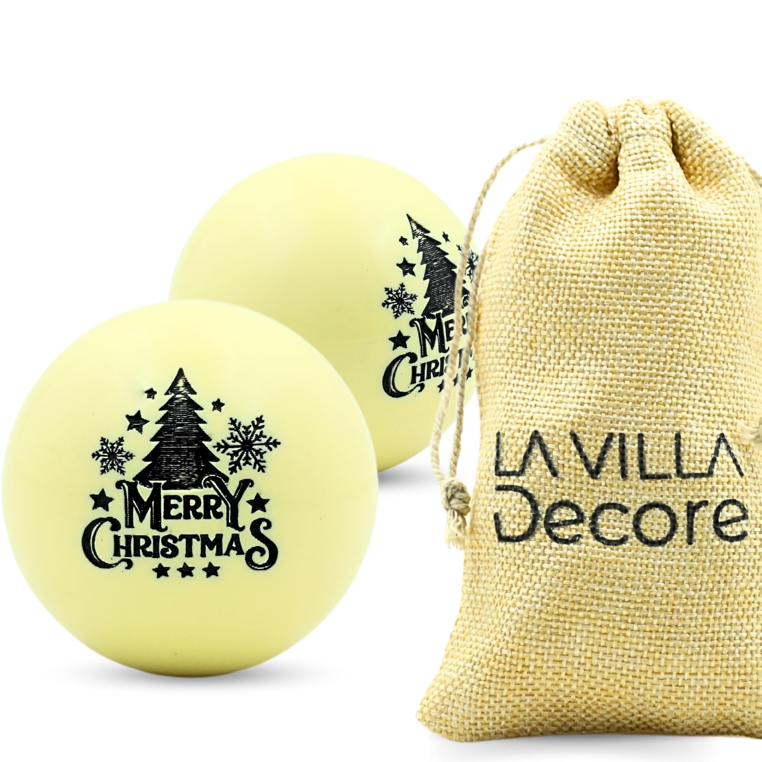 LA VILLA DECORE Pool Balls with Jute Gift Bag Christmas-Themed Billiard Ball with Tree and Snowflake Design, Perfect for Xmas Party Decor and Stocking Stuffers