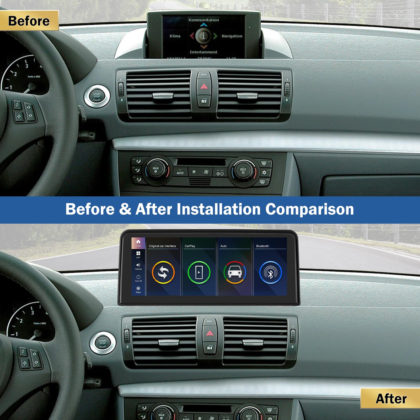 Road Top 10,25 cala Bezprzewodowy odtwarzacz radiowy CarPlay/Android Auto/Mirrorlink/GPS dla BMW 1 serii E81/E82/E87/E88 2004-2008 rok z systemem CCC
