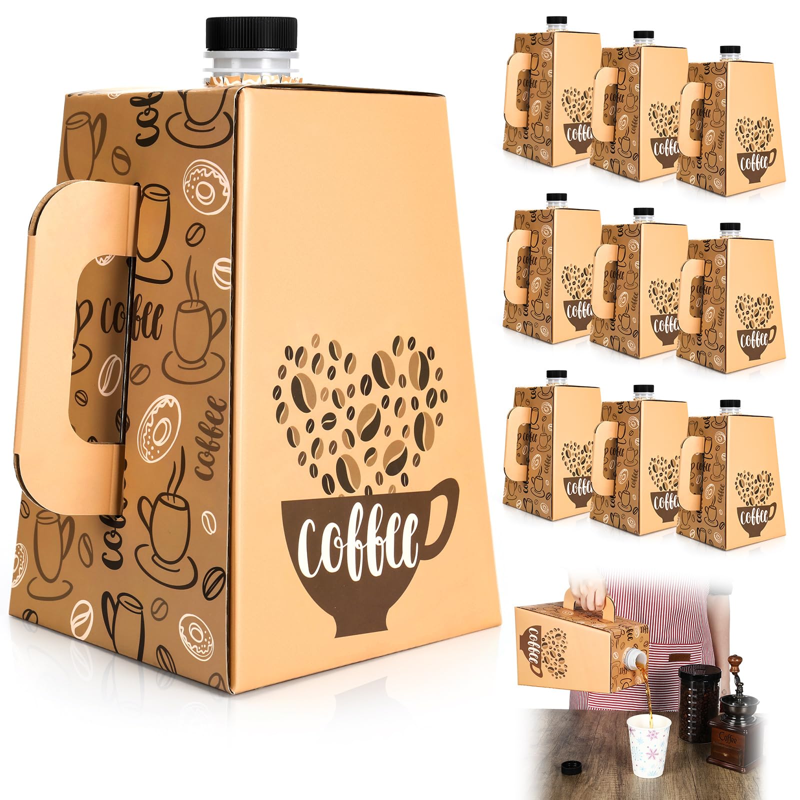Watersay Paquete de 10 cajas de café para llevar para catering, cajas de café desechables de 96 onzas con asa, contenedores de almacenamiento para fiestas, catering, oficina, llevar