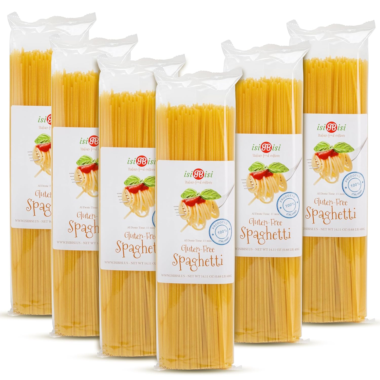 isiBisi Gluten-Free Spaghetti Pasta, 6-Pack - Artisanal Corn and Rice Noodles - Vegan, Non-GMO, Made in Italy (14.11 oz.)