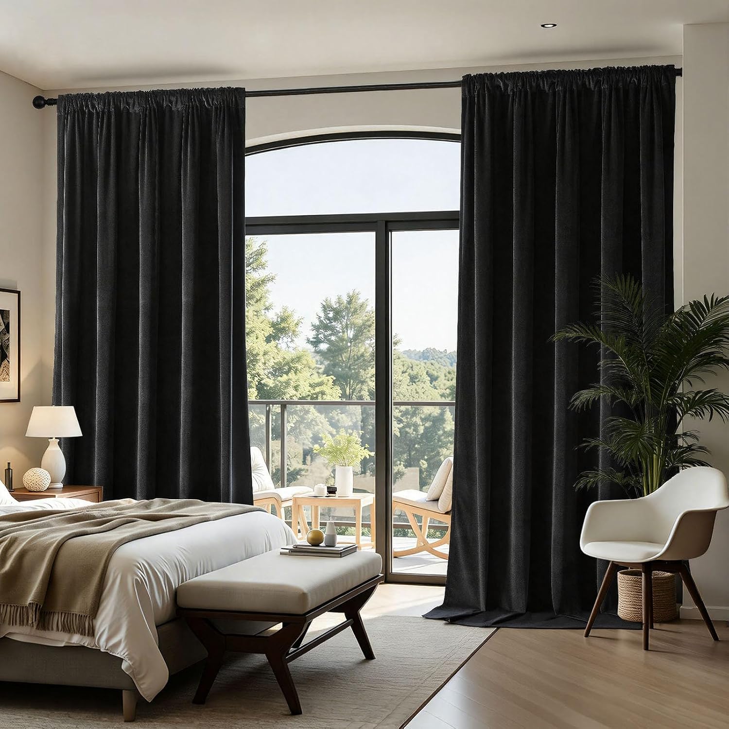 Joydeco Black Velvet Curtains 63 inch Length 2 Panels, Luxury Blackout Rod Pocket Thermal Insulated Window Curtains, Super Soft Room Darkening Drapes for Living Dining Room Bedroom,W62 x L63 inches image 5