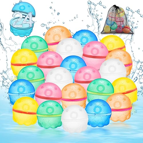 Globos de agua reutilizables llenado rápido, 24 piezas, autosellado, magnéticos, recargables, hechos de silicona, los mejores juguetes de agua de