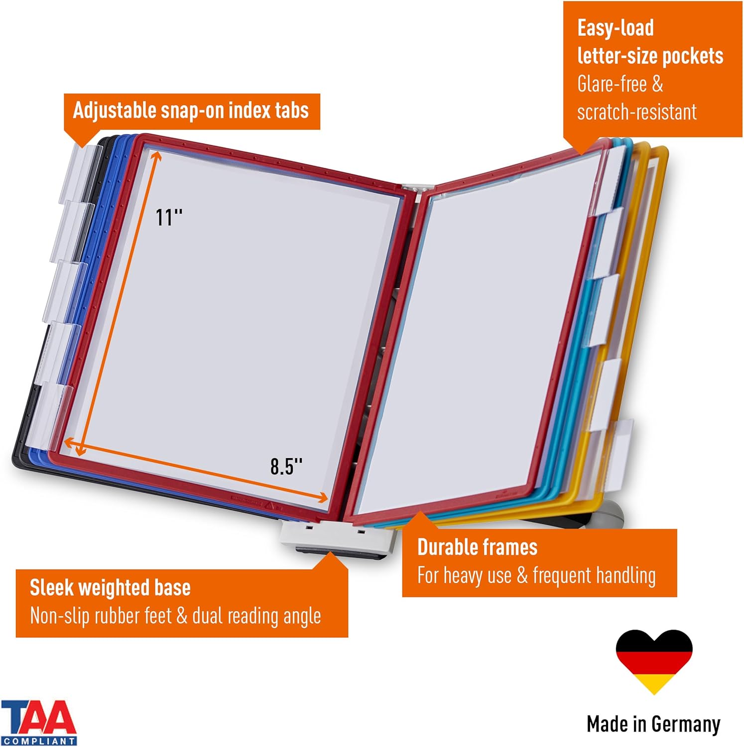 Durable Desktop Reference System with 10 Double-Sided Panels - Letter-Size 8.5" x 11" Inches - Assorted Colors SHERPA Design - Desk Reference Organizer