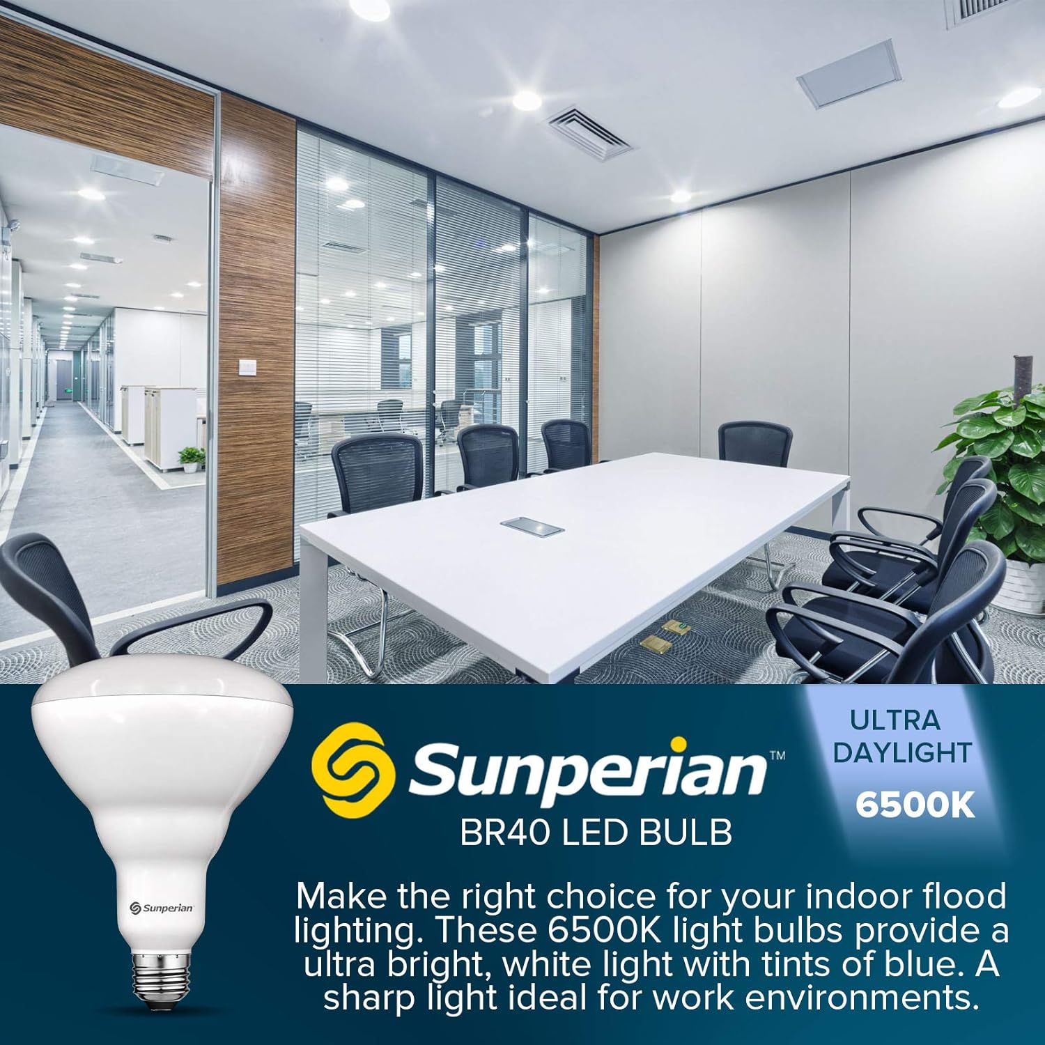 SUNPERIAN BR40 LED Light Bulbs, 13W=85W, 6500K Ultra Daylight, 1400 Lumens, Dimmable Flood Light Bulbs for Recessed Cans, Enclosed Fixture Rated, Damp Rated, UL Listed, E26 Standard Base (4 Pack)