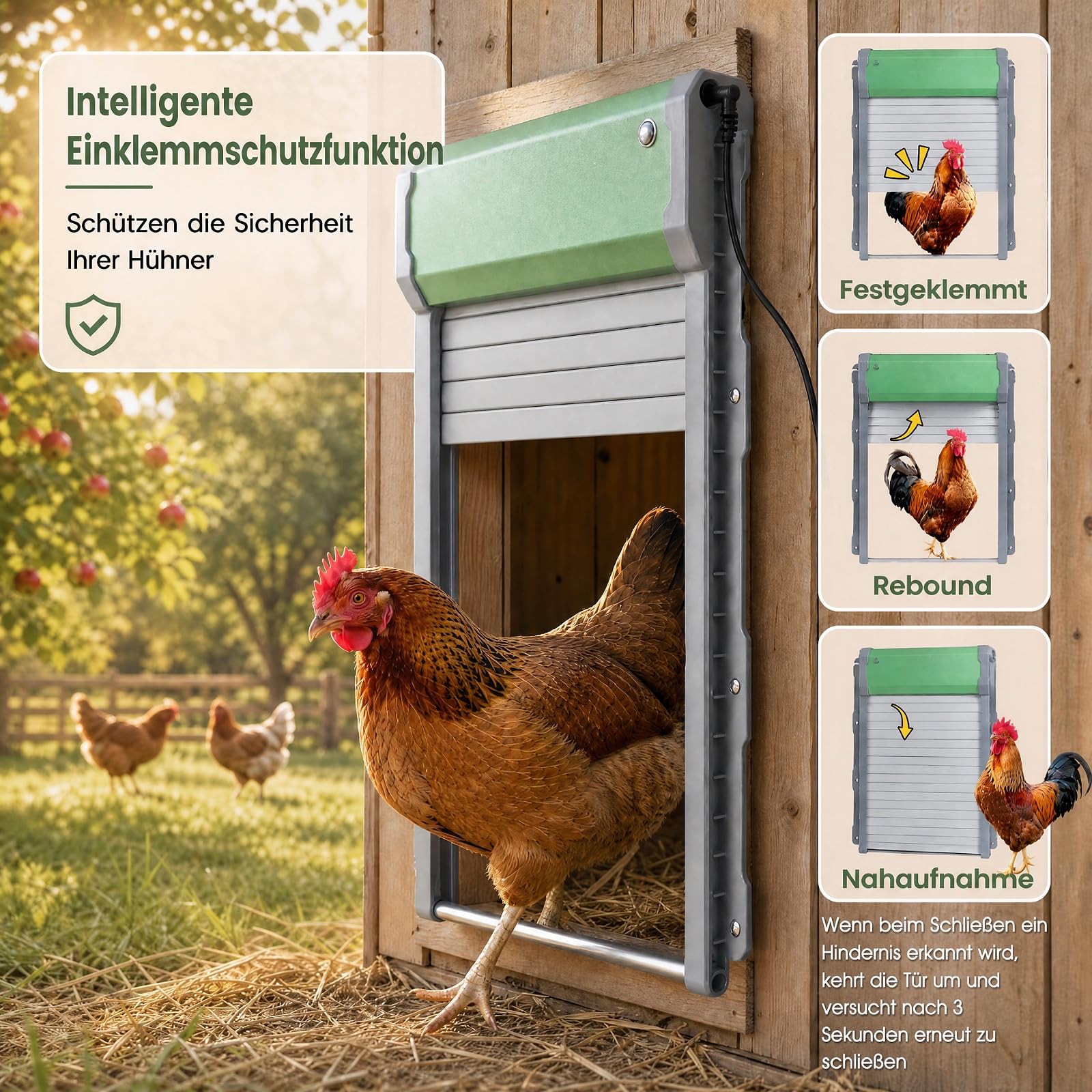 GYMAX Puerta Gallinero Automatica Solar con Control Remoto de 40 m, Puerta de Pollo Automática con Temporizador, Sensor de Luz, Modo Manual a Botón, Batería Recargable y Panel Solar para Exterior