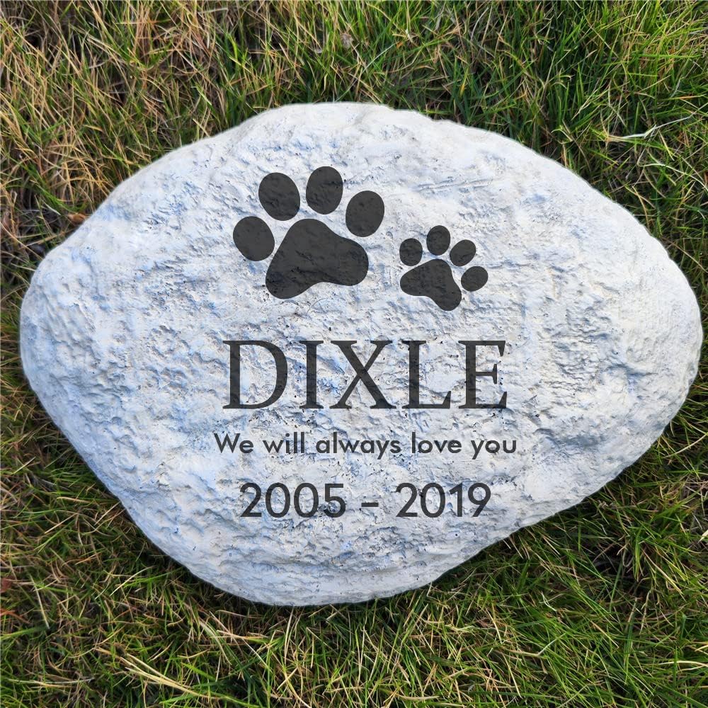 Aveena Personalized Pet Memorial Stones for Dogs or Cats, Paw Prints Pet Dog Memorial Garden Stones Grave Markers Outdoors,Pet Dog Memorial Gfits Engraved with Name and Dates,11"×8"