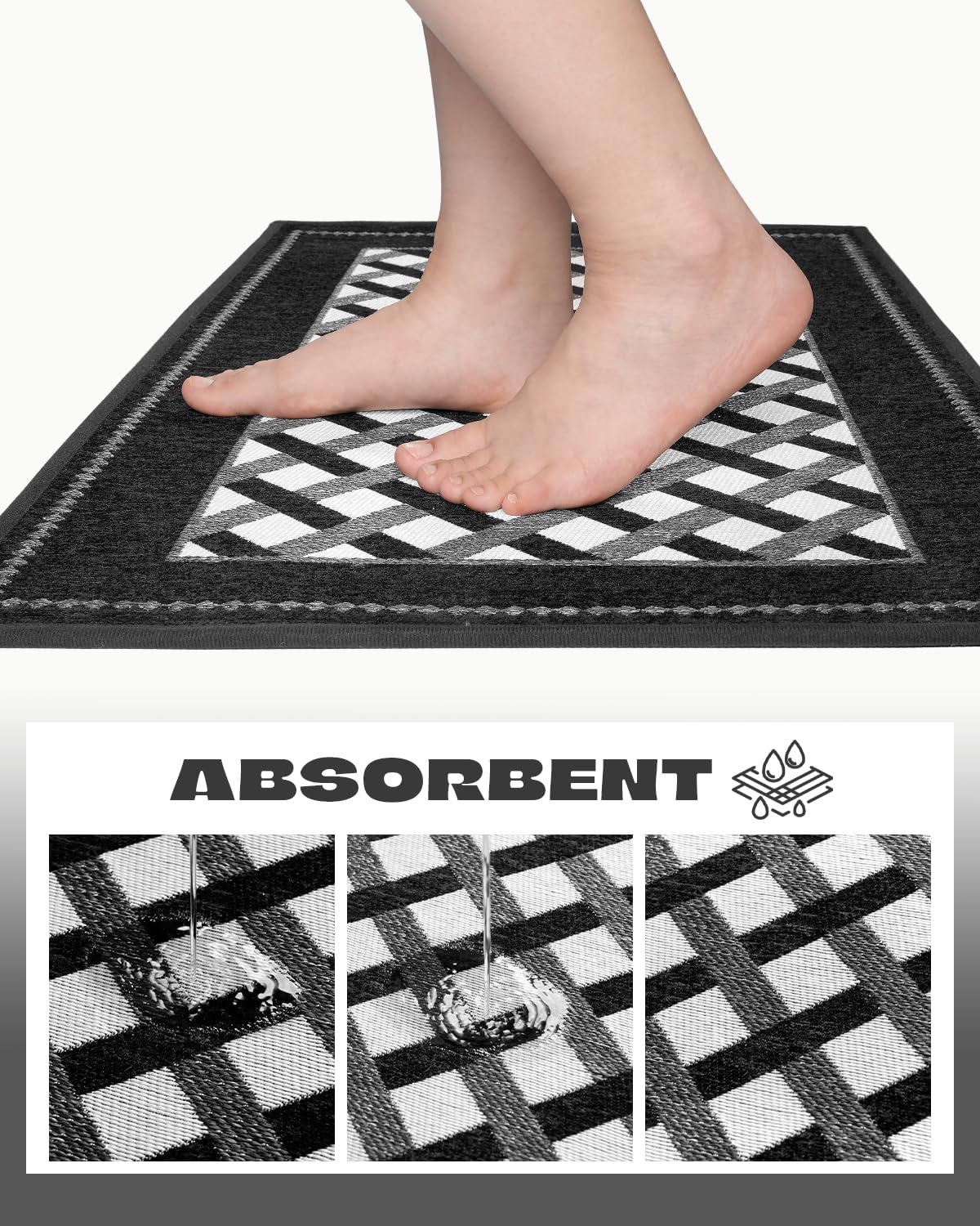 Hargiis Non Slip Mats for Kitchen Floor, Kitchen Mat Machine Washable Buffalo Plaid Kitchen Rugs Washable for a Stylish and Comfortable Kitchen (Plaid Black, 32