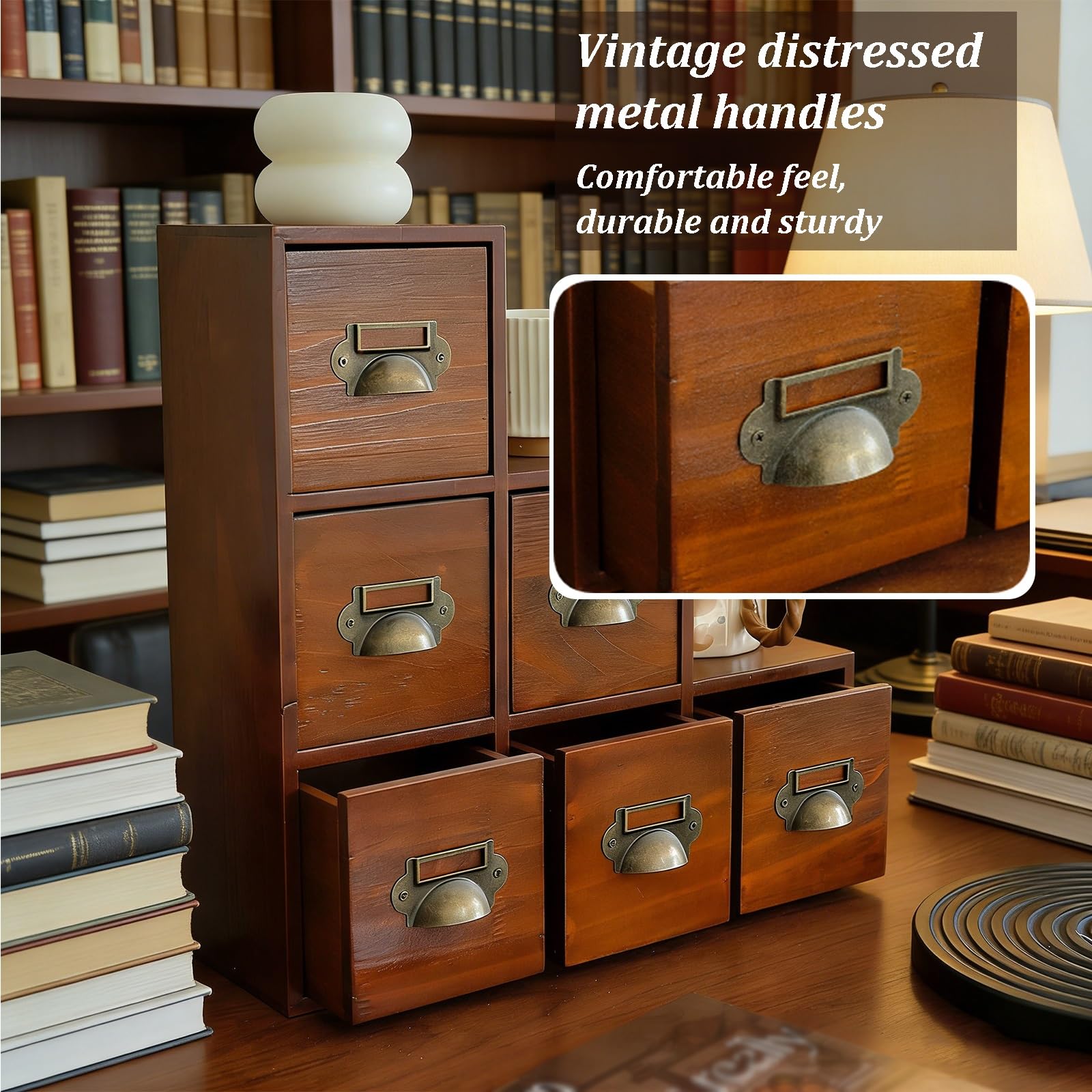 Gabinete De Almacenamiento De Madera, Organizador De Sobremesa Con Asas De Metal, Diseño Escalonado, Boticario Y Tarjetero Para Té, Manualidades, Cosméticos